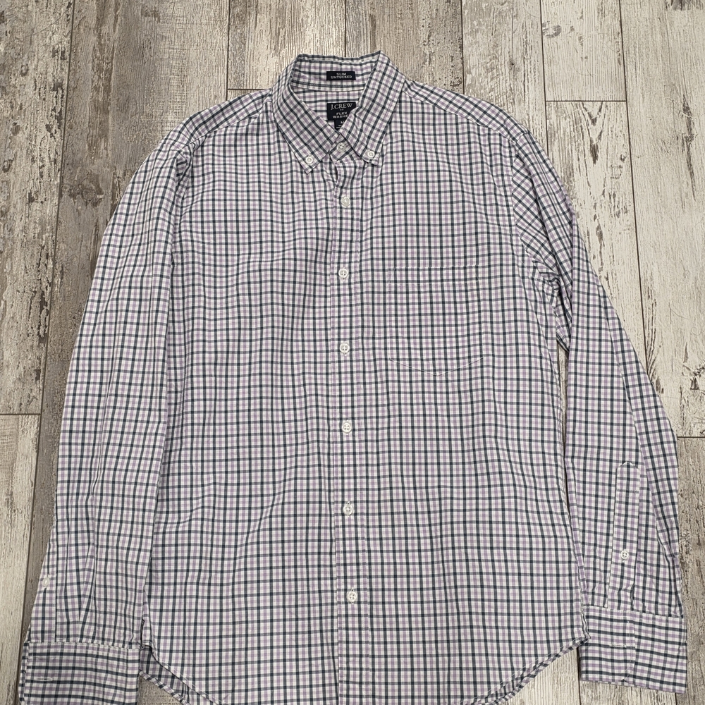 (M) Men's J. Crew Button Down Purple Checkered Cotton Slim Untucked Medium